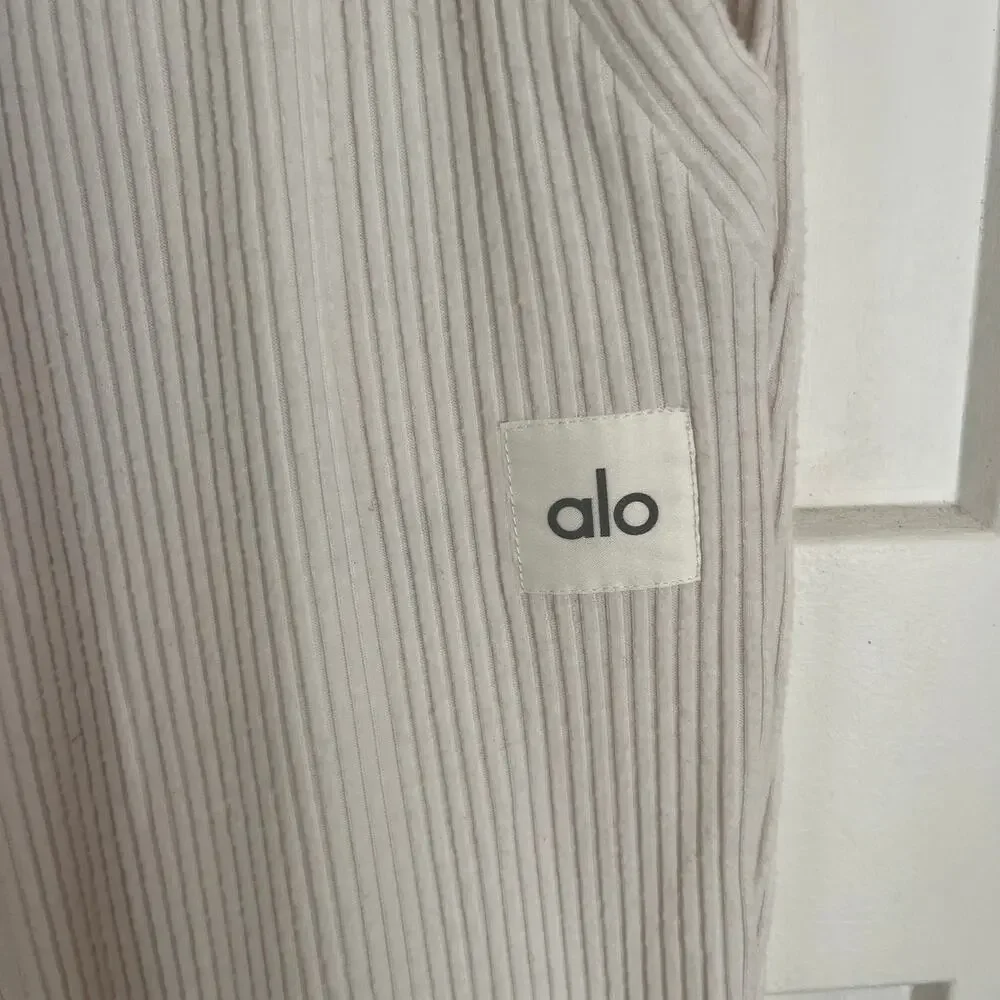 Alo Yoga Muse Sweatpants Ivory Ribbed Knit Women's S